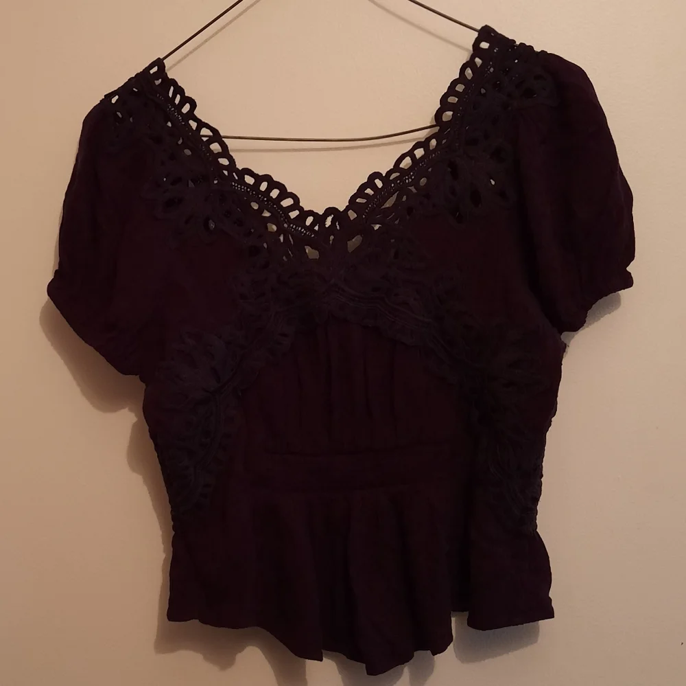 Free People Sweet Roses Pullover Blouse Navy XS - Picture 11 of 11
